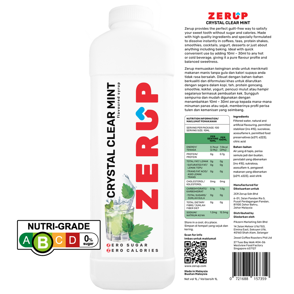
                  
                    Zerup Zero Sugar Crystal Clear Mint Syrup 1L
                  
                